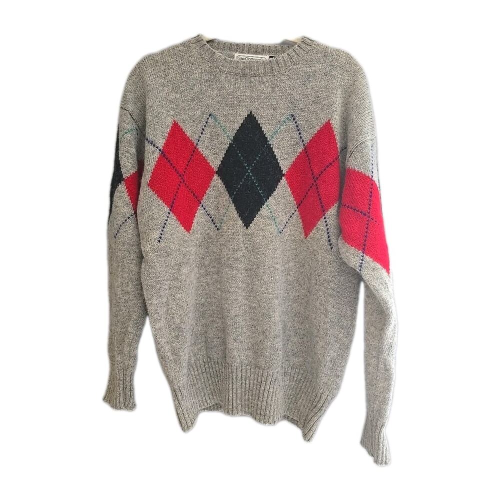 Vtg Gap‎ Gray Argyle Dark Academia Wool Preppy Pullover Sweater Womans Large